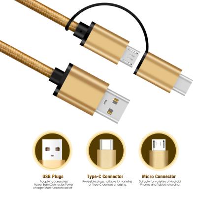 2 in 1 Micro&Type C to USB3.0A Nylon(yellow)usb cable